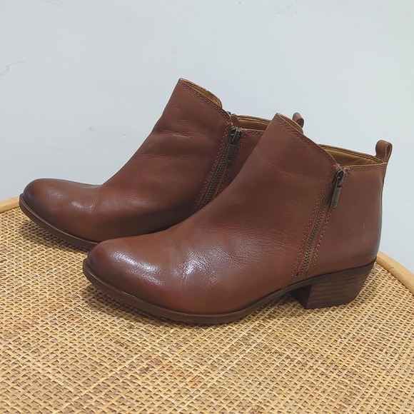 Lucky Brand Shoes - Lucky Brand Basel Leather Double Zip Ankle Booties Toffee Brown Women's Size 9W